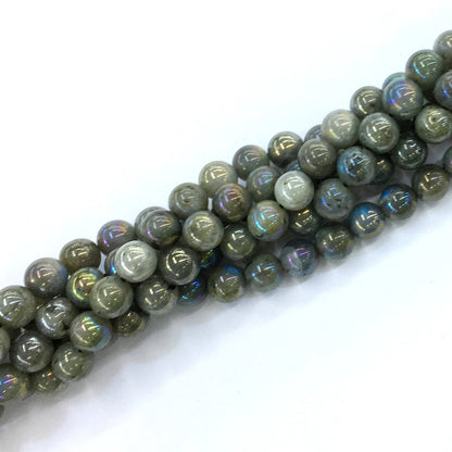 CLB25 Labradorite Beads AB-Color Electroplated Smooth Round 8mm 15.5" Strand