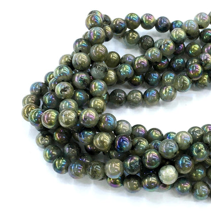 CLB25 Labradorite Beads AB-Color Electroplated Smooth Round 8mm 15.5" Strand