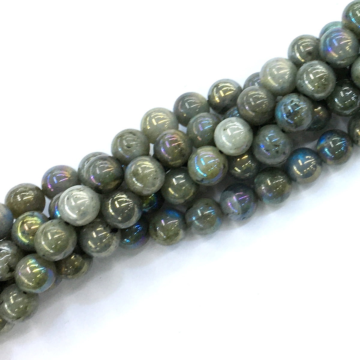 CLB26 Labradorite Beads AB-Color Electroplated Smooth Round 10mm 15.5" Strand