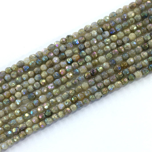 CLB30 Labradorite Beads AB-Color Electroplated Faceted Round 4mm 15.5" Strand