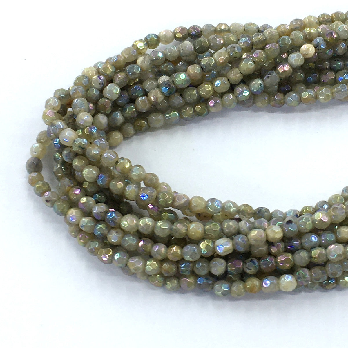 CLB30 Labradorite Beads AB-Color Electroplated Faceted Round 4mm 15.5" Strand