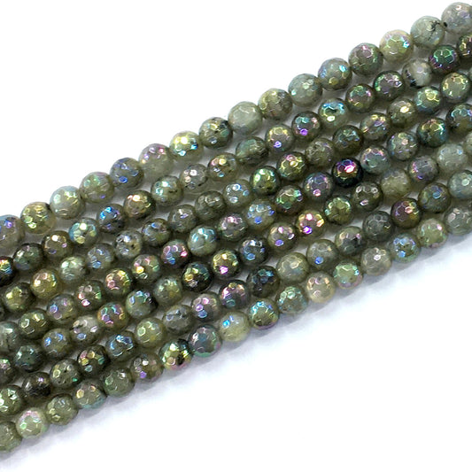 CLB31 Labradorite Beads AB-Color Electroplated Faceted Round 6mm 15.5" Strand