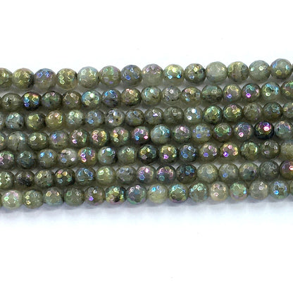 CLB31 Labradorite Beads AB-Color Electroplated Faceted Round 6mm 15.5" Strand