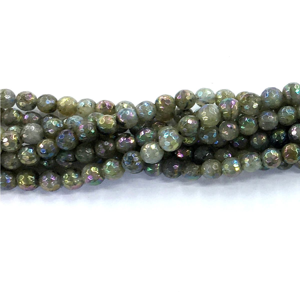 CLB31 Labradorite Beads AB-Color Electroplated Faceted Round 6mm 15.5" Strand