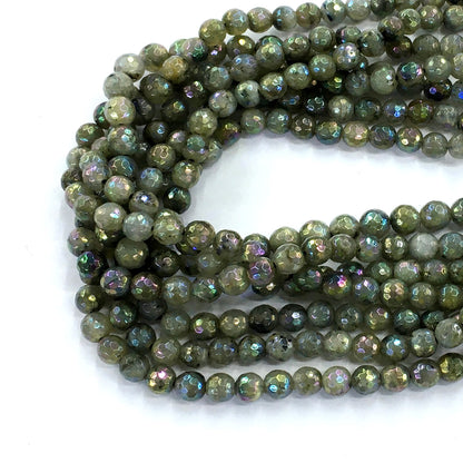 CLB31 Labradorite Beads AB-Color Electroplated Faceted Round 6mm 15.5" Strand