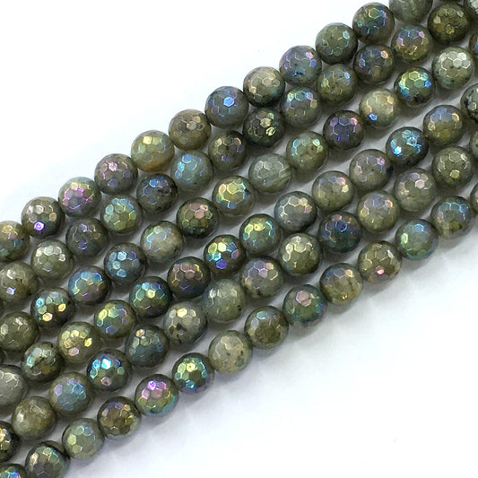 CLB32 Labradorite Beads AB-Color Electroplated Faceted Round 8mm 15.5" Strand