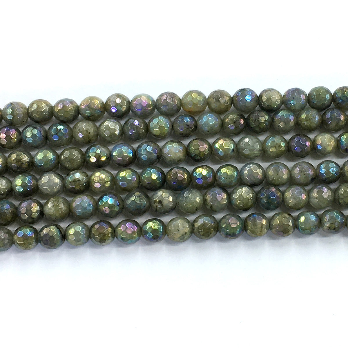 CLB32 Labradorite Beads AB-Color Electroplated Faceted Round 8mm 15.5" Strand