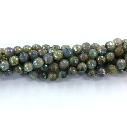 CLB32 Labradorite Beads AB-Color Electroplated Faceted Round 8mm 15.5" Strand