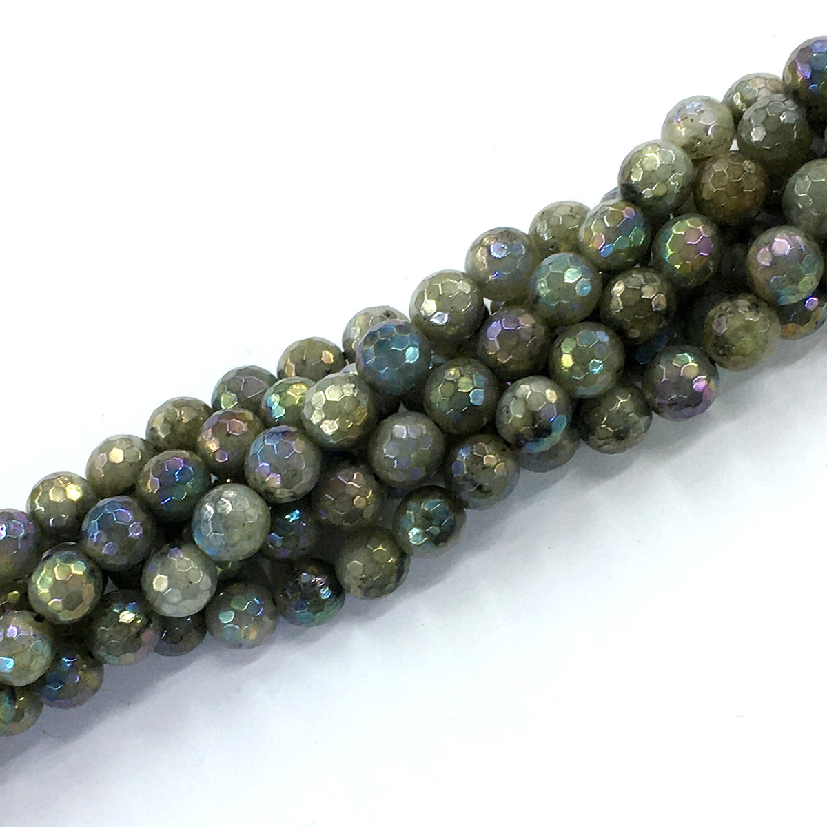 CLB32 Labradorite Beads AB-Color Electroplated Faceted Round 8mm 15.5" Strand