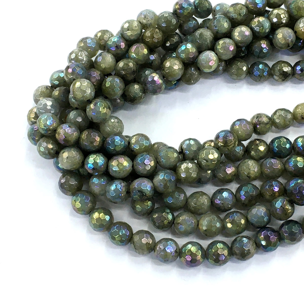 CLB32 Labradorite Beads AB-Color Electroplated Faceted Round 8mm 15.5" Strand