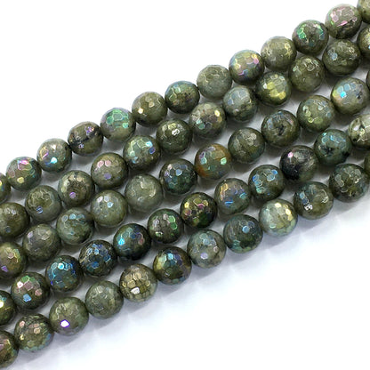 CLB33 Labradorite Beads AB-Color Electroplated Faceted Round 10mm 15.5" Strand