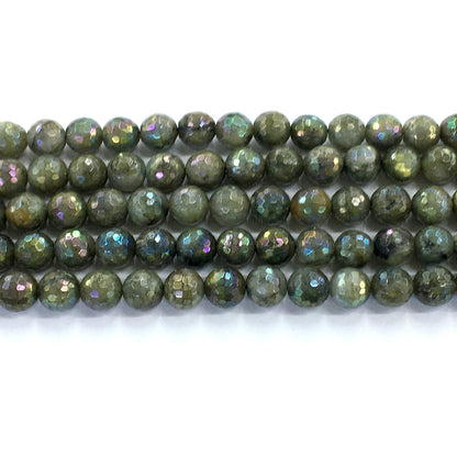 CLB33 Labradorite Beads AB-Color Electroplated Faceted Round 10mm 15.5" Strand