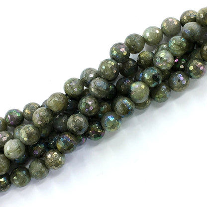 CLB33 Labradorite Beads AB-Color Electroplated Faceted Round 10mm 15.5" Strand