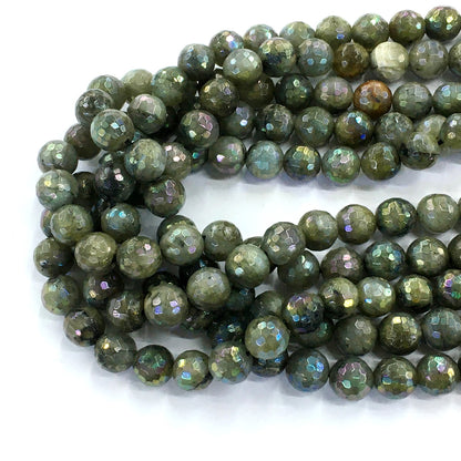 CLB33 Labradorite Beads AB-Color Electroplated Faceted Round 10mm 15.5" Strand