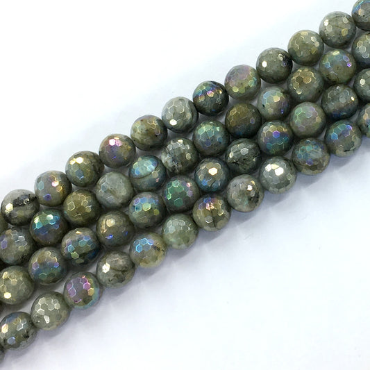 CLB34 Labradorite Beads AB-Color Electroplated Faceted Round 12mm 15.5" Strand