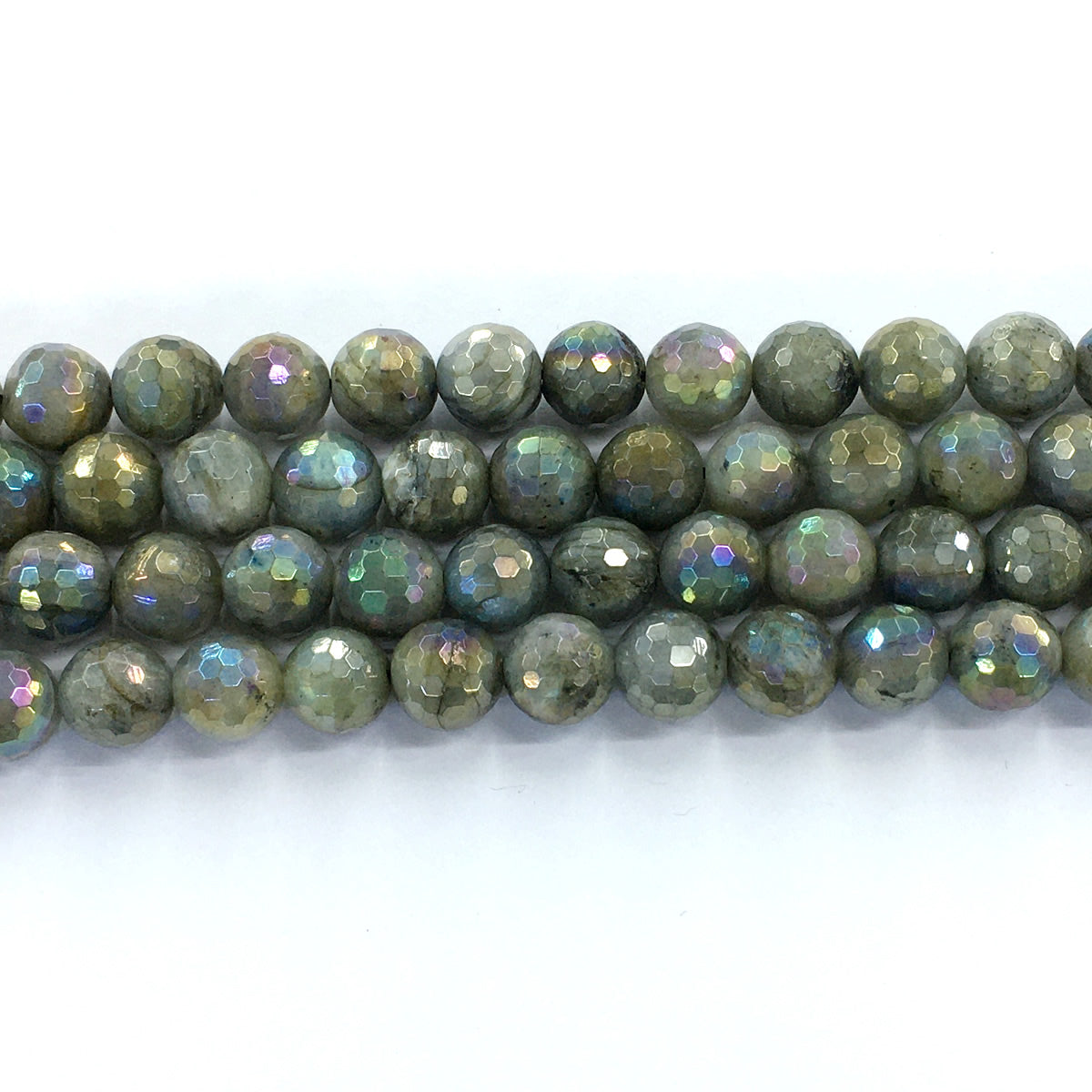 CLB34 Labradorite Beads AB-Color Electroplated Faceted Round 12mm 15.5" Strand