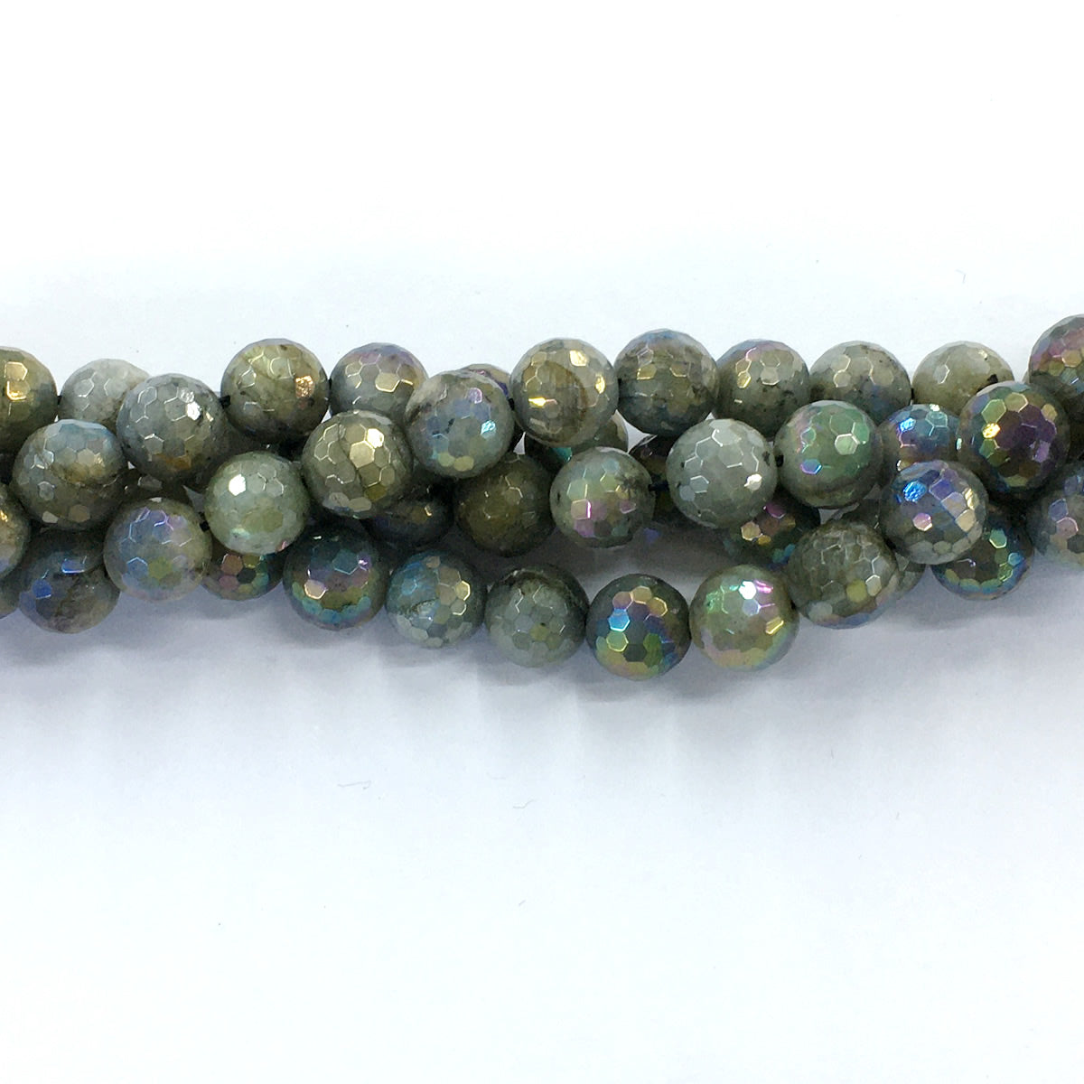 CLB34 Labradorite Beads AB-Color Electroplated Faceted Round 12mm 15.5" Strand