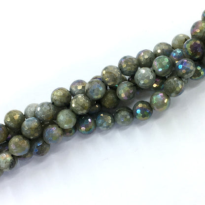 CLB34 Labradorite Beads AB-Color Electroplated Faceted Round 12mm 15.5" Strand