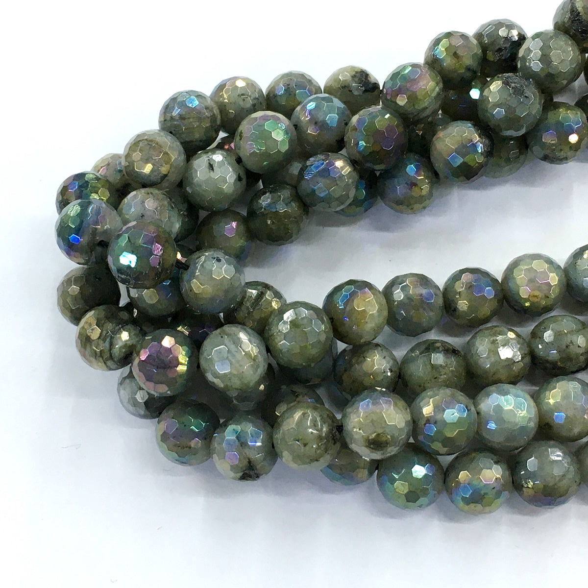 CLB34 Labradorite Beads AB-Color Electroplated Faceted Round 12mm 15.5" Strand