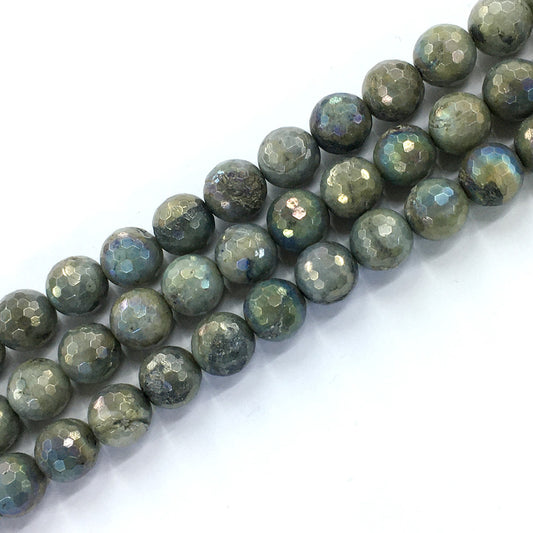 CLB35 Labradorite Beads AB-Color Electroplated Faceted Round 14mm 15.5" Strand