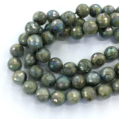 CLB35 Labradorite Beads AB-Color Electroplated Faceted Round 14mm 15.5" Strand