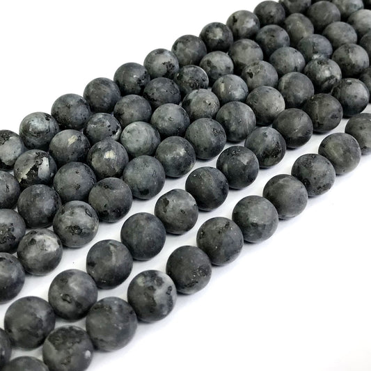 CLB77 Black Labradorite Gemstone Beads Matte Round 12mm 15" Strand