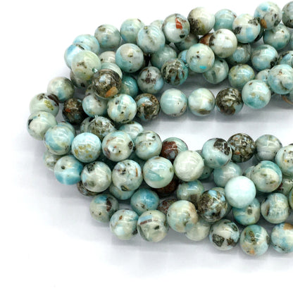 CLR03 Larimar Gemstone Beads Smooth Round 10mm 15.5" Strand