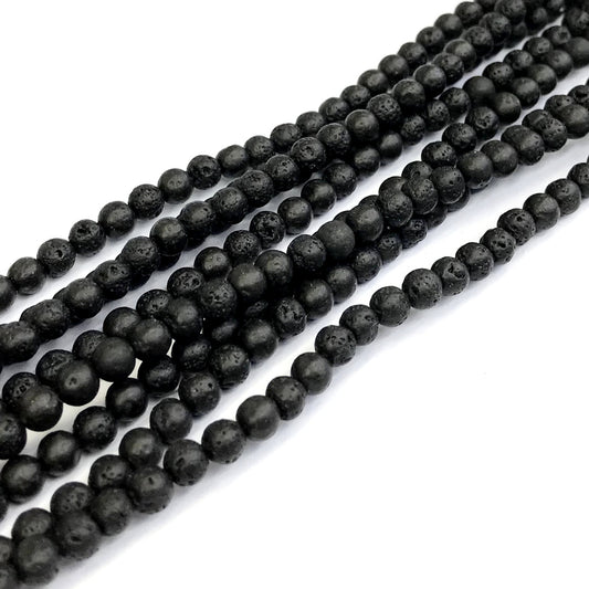 CLV01 Black Lava Gemstone Beads Smooth Round 4mm 15" Strand