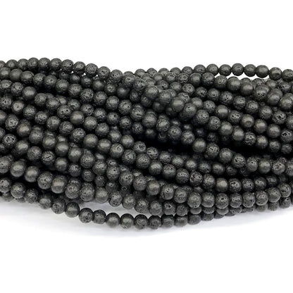 CLV01 Black Lava Gemstone Beads Smooth Round 4mm 15" Strand