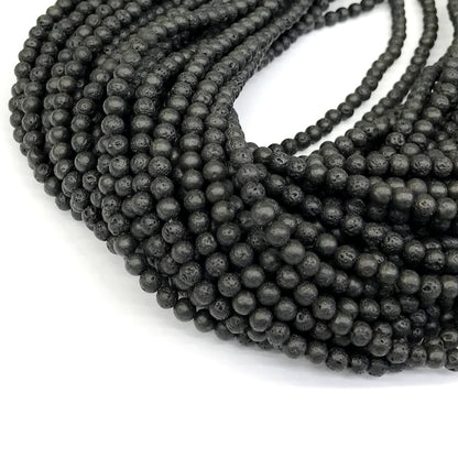 CLV01 Black Lava Gemstone Beads Smooth Round 4mm 15" Strand