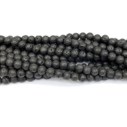 CLV02 Black Lava Gemstone Beads Smooth Round 6mm 15" Strand