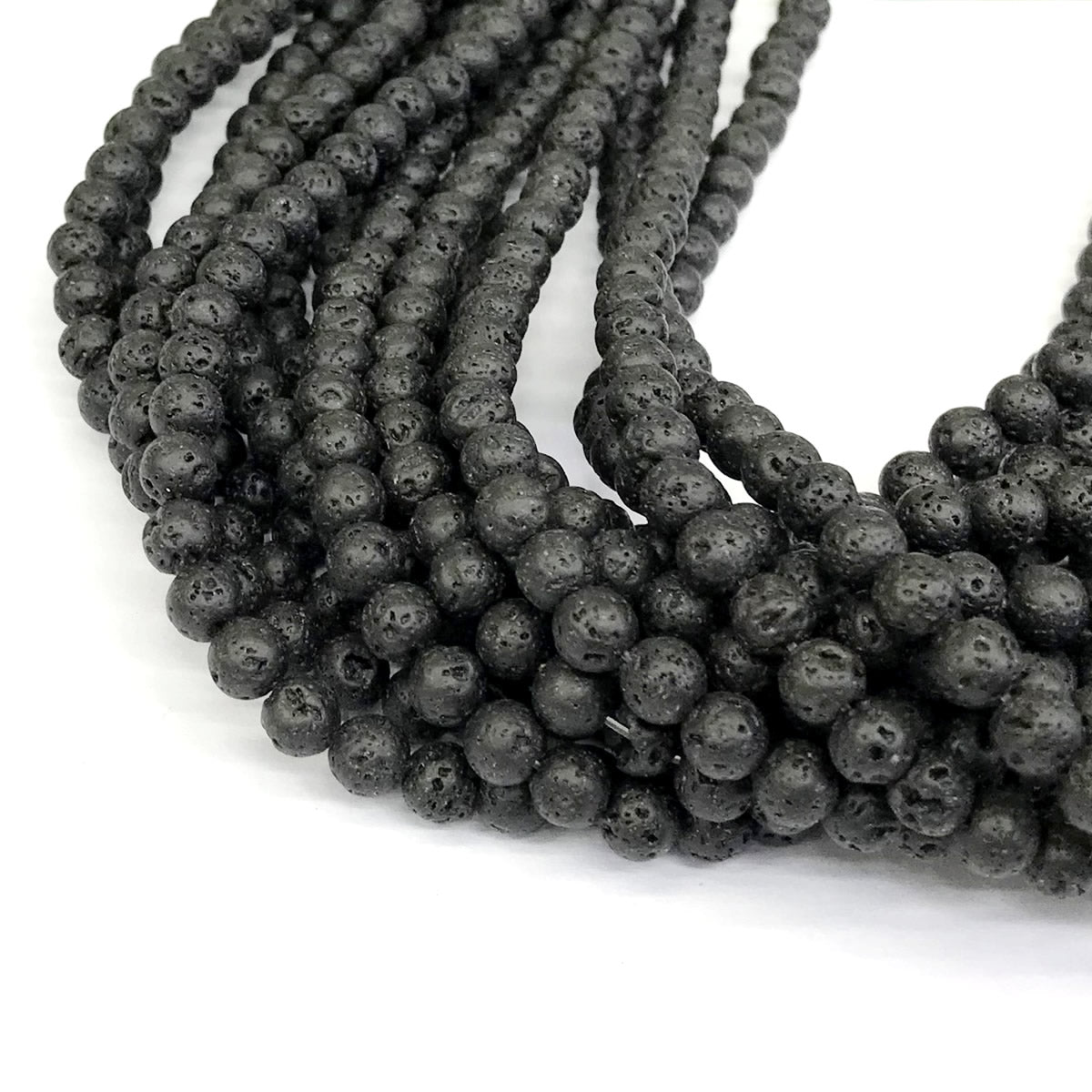 CLV02 Black Lava Gemstone Beads Smooth Round 6mm 15" Strand