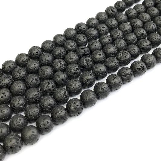 CLV03 Black Lava Gemstone Beads Smooth Round 8mm 15" Strand