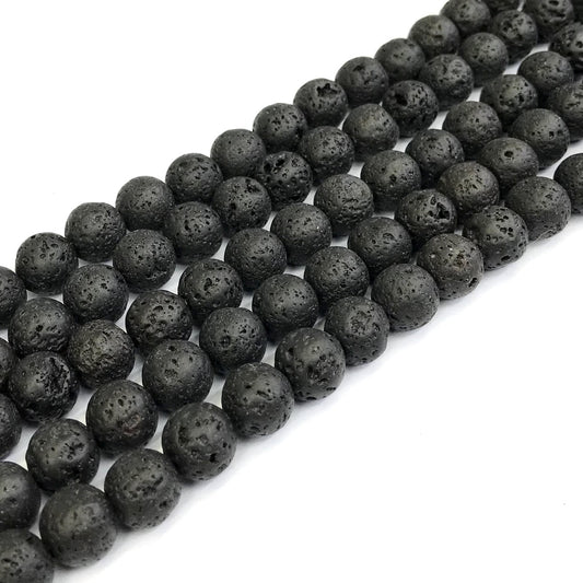 CLV04 Black Lava Gemstone Beads Smooth Round 10mm 15" Strand