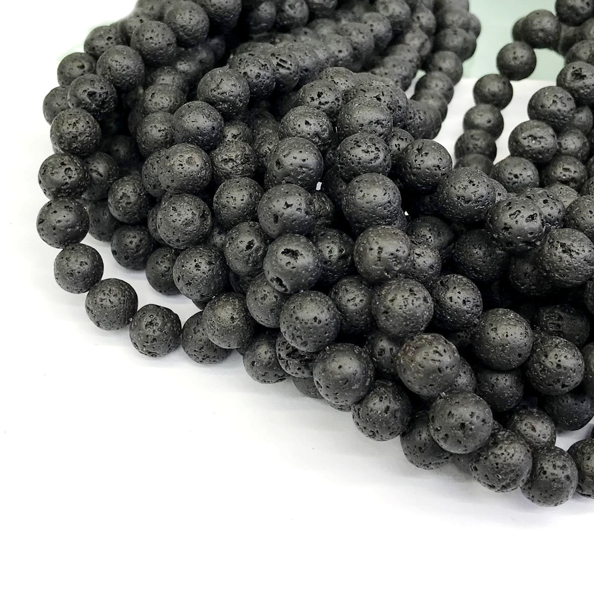 CLV04 Black Lava Gemstone Beads Smooth Round 10mm 15" Strand