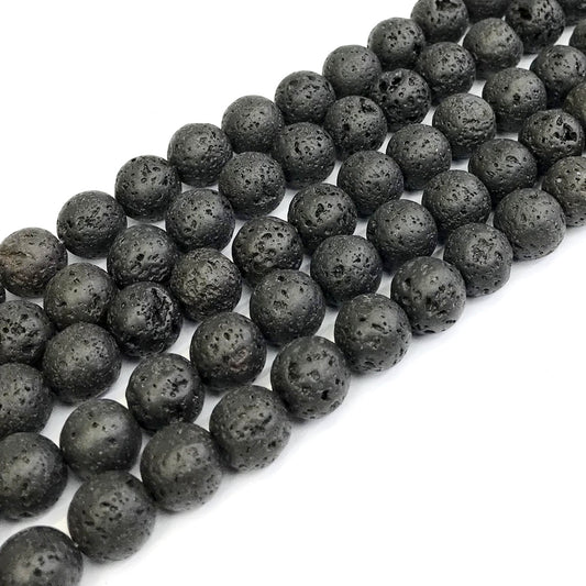 CLV05 Black Lava Gemstone Beads Smooth Round 12mm 15" Strand