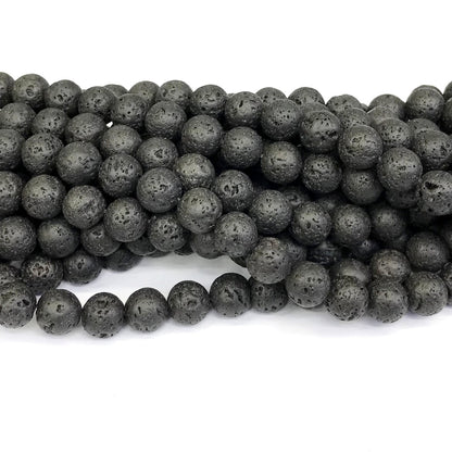 CLV05 Black Lava Gemstone Beads Smooth Round 12mm 15" Strand