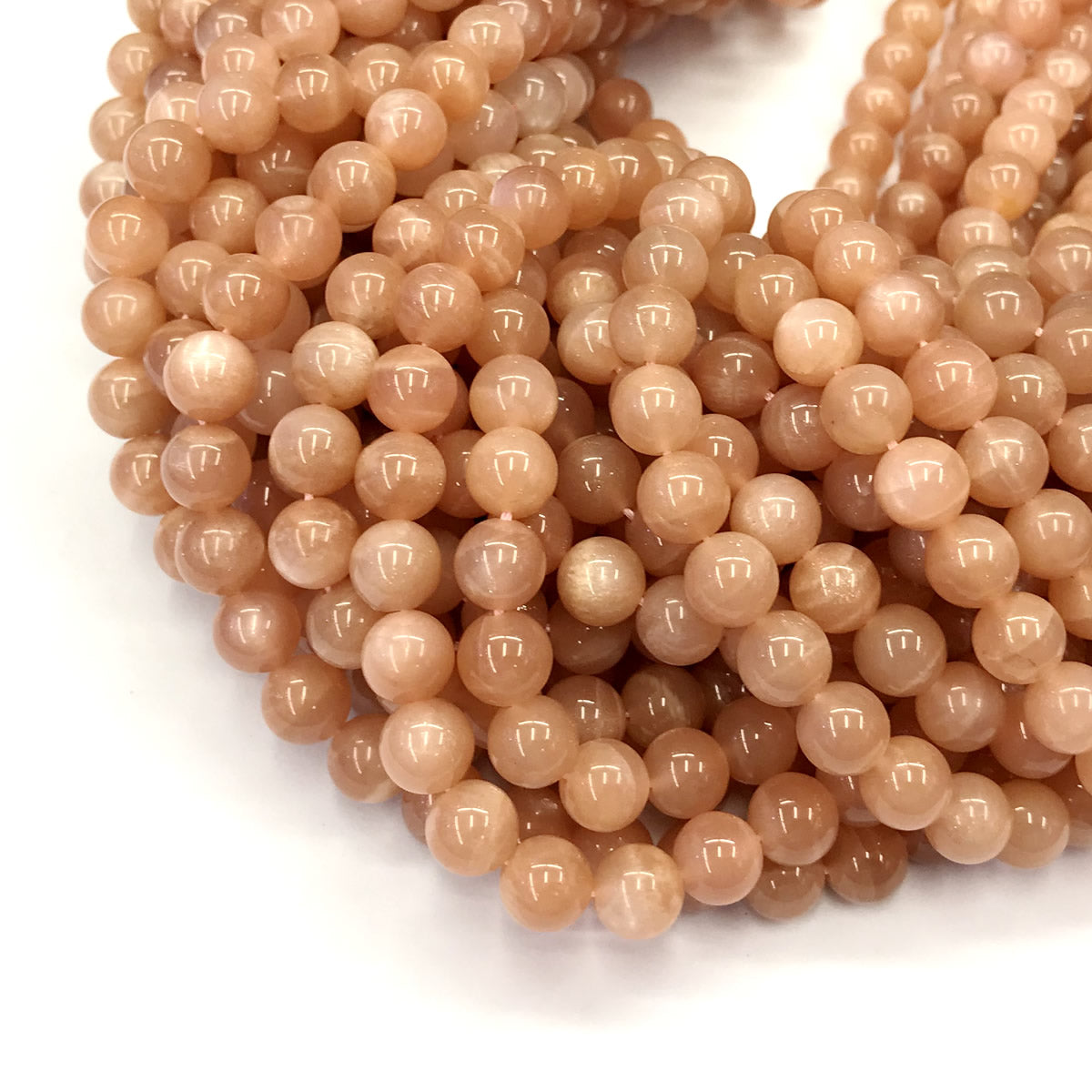 CMS03 Orange Moonstone Beads Smooth Round 10mm 15.5" Strand