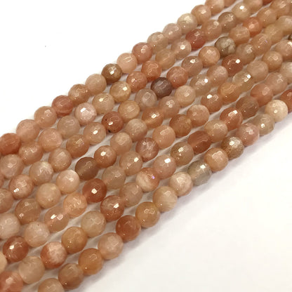 CMS08 Orange Moonstone Beads Faceted Round 6mm 15.5" Strand