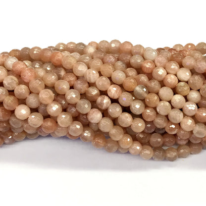 CMS08 Orange Moonstone Beads Faceted Round 6mm 15.5" Strand