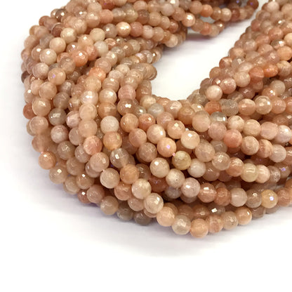 CMS08 Orange Moonstone Beads Faceted Round 6mm 15.5" Strand