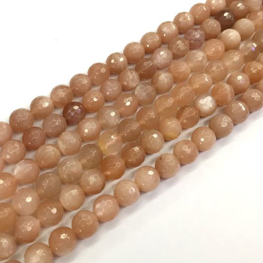 CMS09 Orange Moonstone Beads Faceted Round 8mm 15.5" Strand