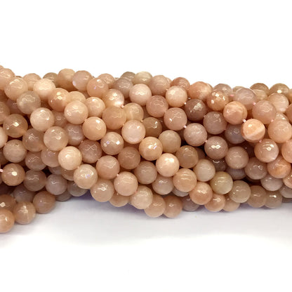 CMS09 Orange Moonstone Beads Faceted Round 8mm 15.5" Strand