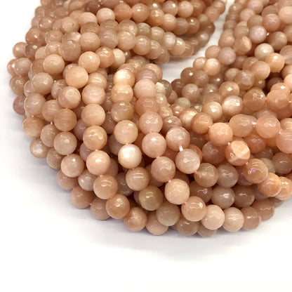 CMS09 Orange Moonstone Beads Faceted Round 8mm 15.5" Strand