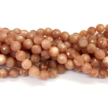 CMS10 Orange Moonstone Beads Faceted Round 10mm 15.5" Strand