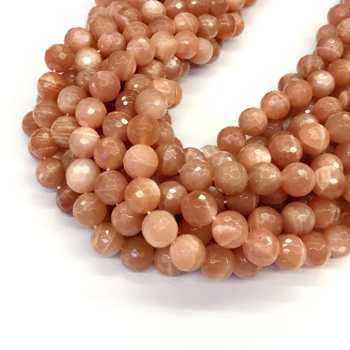 CMS10 Orange Moonstone Beads Faceted Round 10mm 15.5" Strand