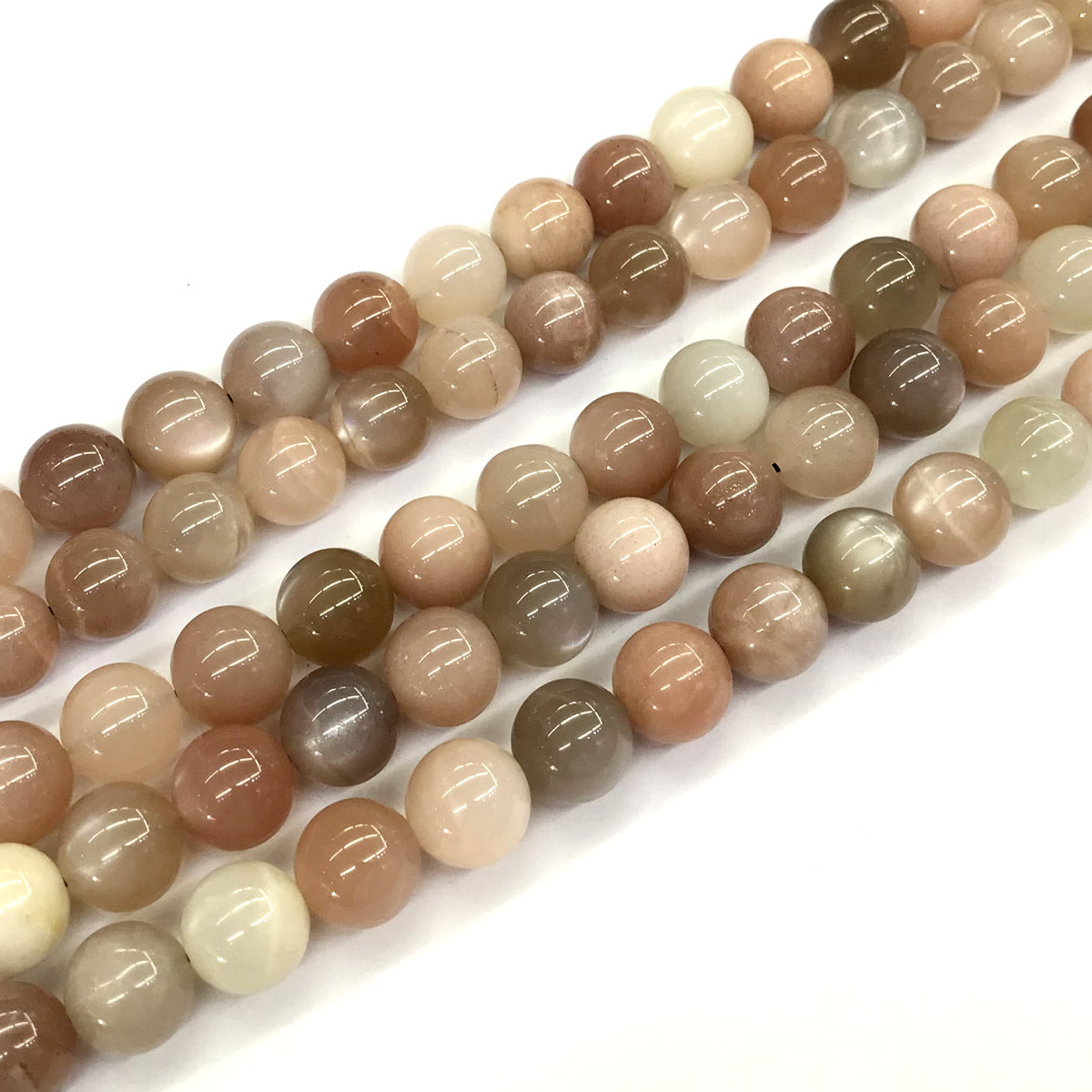 CMS25 Rainbow Moonstone Beads Smooth Round 10mm 15.5" Strand