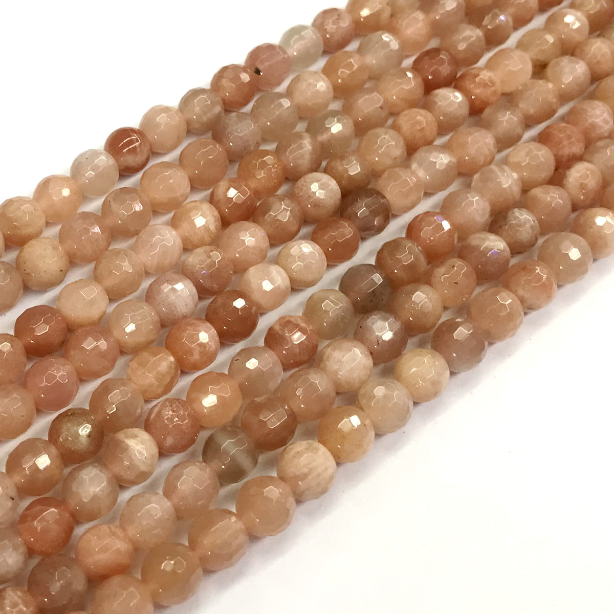 CMS30 Moonstone Gemstone Beads Faceted Round 6mm 15.5" Strand