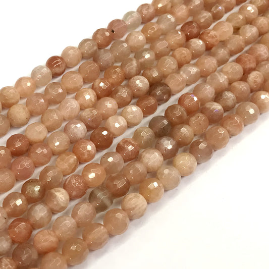 CMS30 Moonstone Gemstone Beads Faceted Round 6mm 15.5" Strand