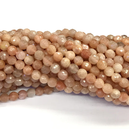 CMS30 Moonstone Gemstone Beads Faceted Round 6mm 15.5" Strand